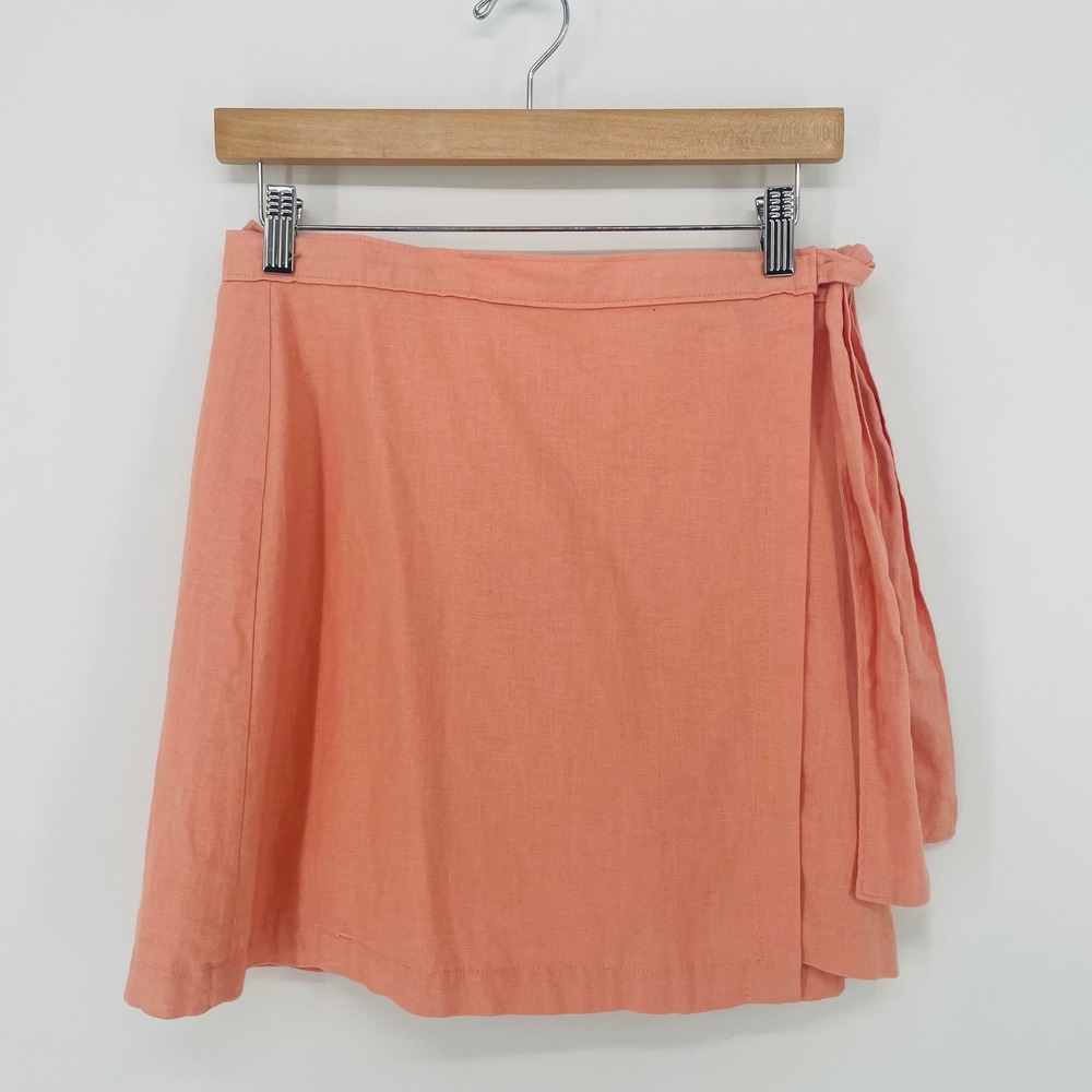 Abercrombie  &‎ Fitch Coral Pink Linen Blend Wrap Skirt Size Small Preppy